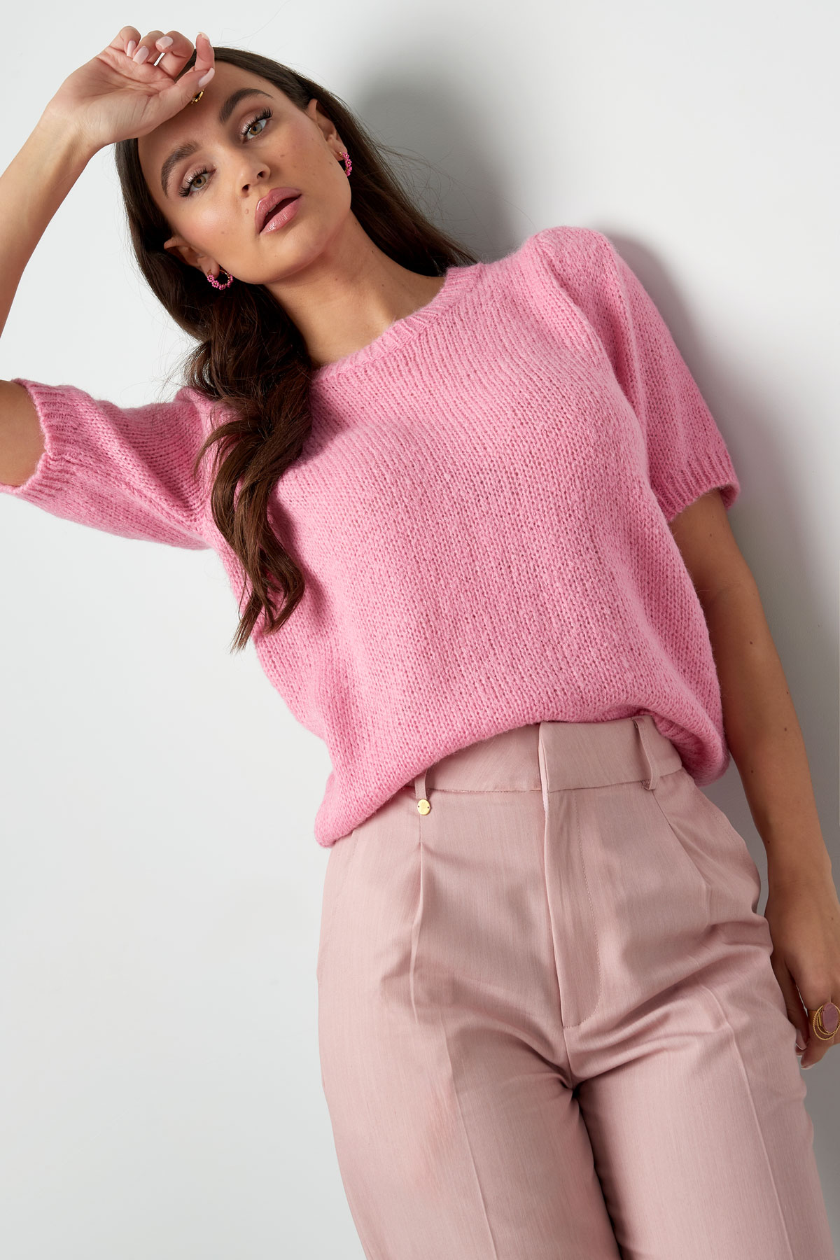 Basic shirt with puff sleeves - baby pink h5 Picture13